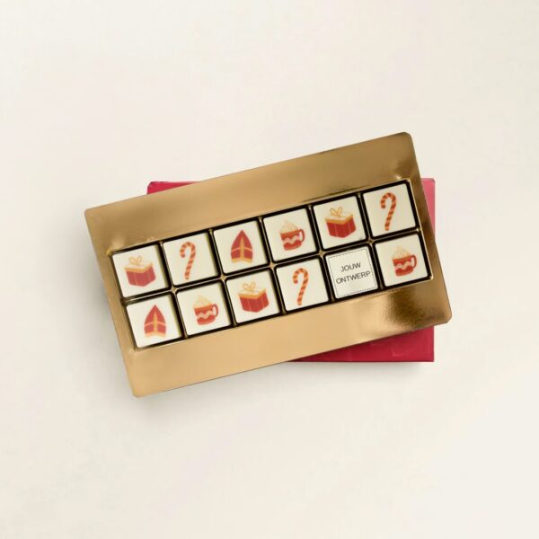 Chocoladeblokjes 12 sinterklaas logo