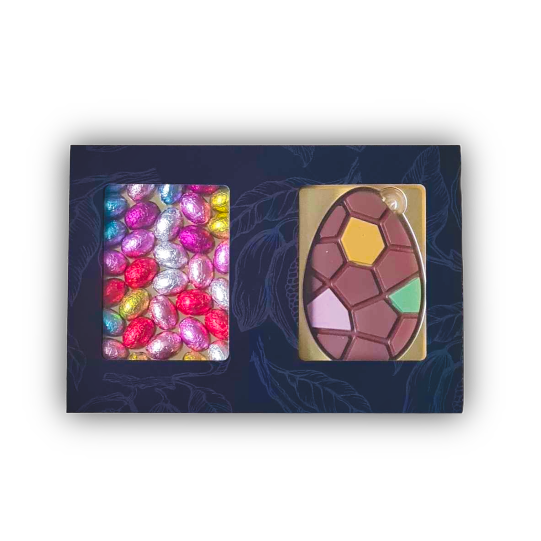 Wikkel met chocoalde paaseitjes en een chocolade ei color fun - tasty present