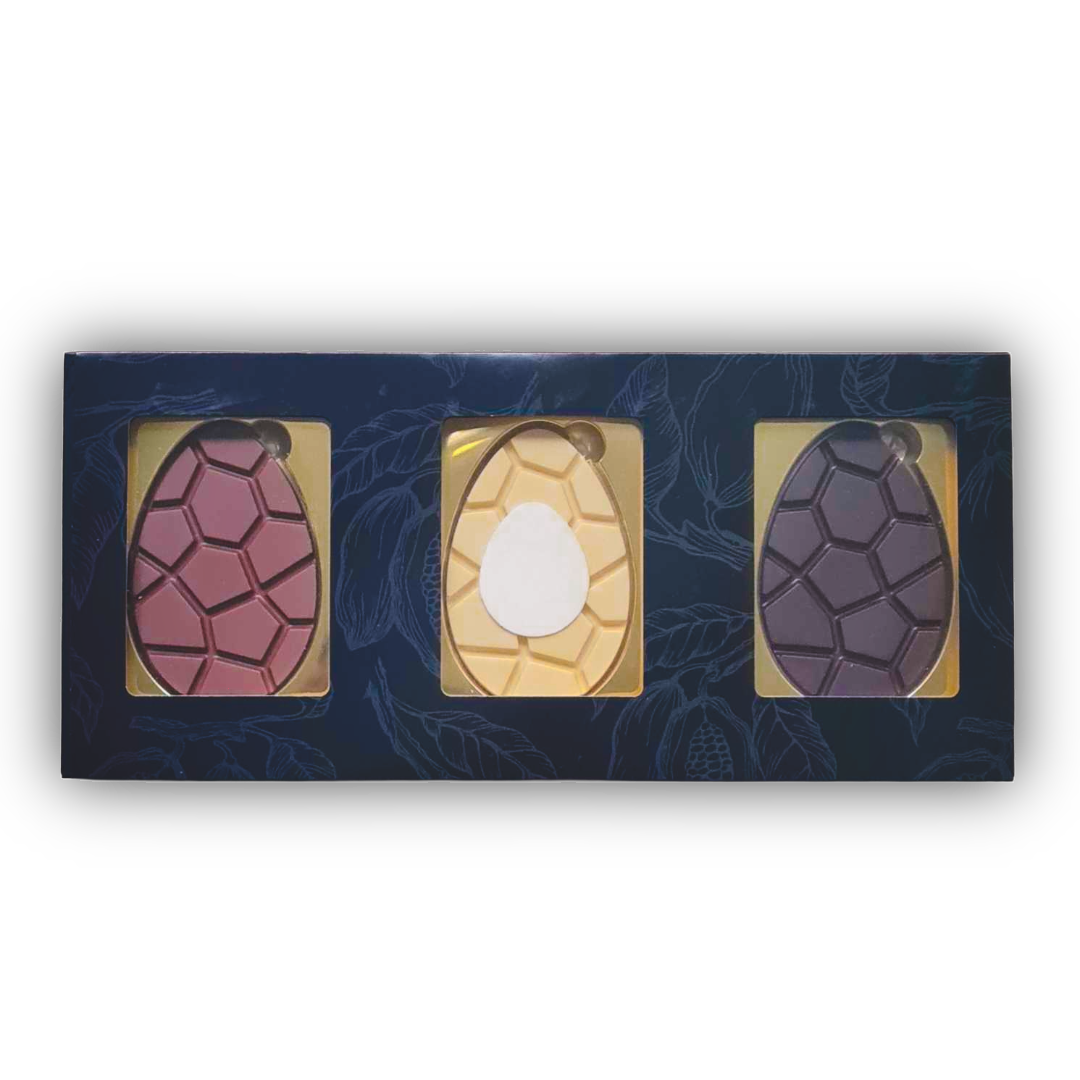 Wikkel met 3 chocolade paaseieren met eigen design - tasty present