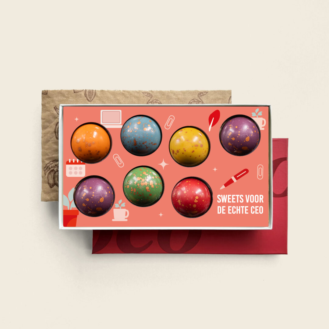 Luxe XL gevulde chocolade bonbons voor secretaressedag met Sweets voor de CEO design. Tasty Present - gepersonaliseerde chocolade