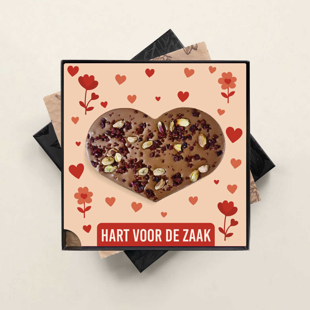 Groot chocolade hart met luxe noten mix in hart voor de zaak thema voor Valentijn, moederdag, vaderdag, secretaresse dag, dag van de zorg, liefde. tasty present gepersonaliseerde chocolade