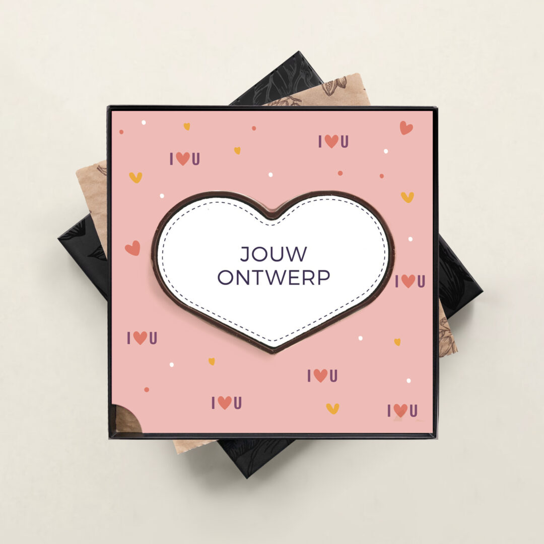 Groot melkchocolade hart met eigen design mogelijkheid in luxe geschenkdoos. moederdag en valentijn design. Tasty Present - Gepersonaliseerde chocolade en zoetwaren