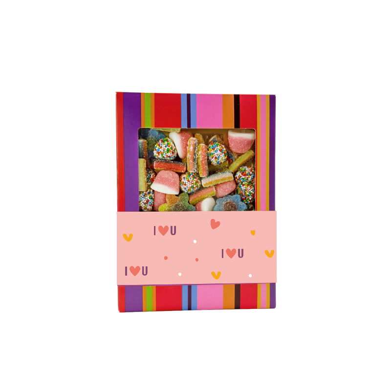 Kleurrijk snoep geschenkdoosje voor moederdag gevuld met heerlijk gemengd snoep. tasty Present - gespersonaliseerde chocolade en zoetwaren