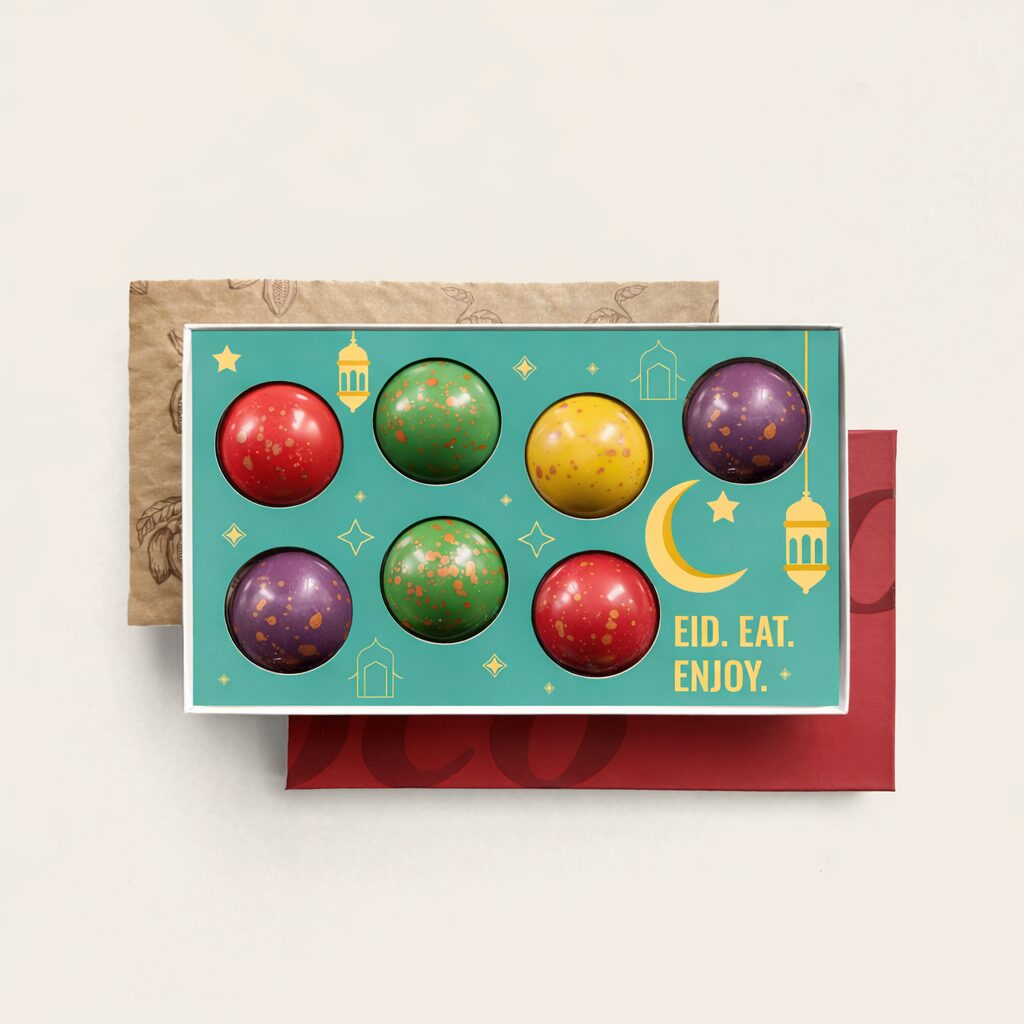 Halal Luxe Xl Bonbons speciaal voor Suikersfeest - Tasty Present - gepersonaliseerde chocolade en zoetwaren. Eid Mubarak - Eid Eat Enjoy thema