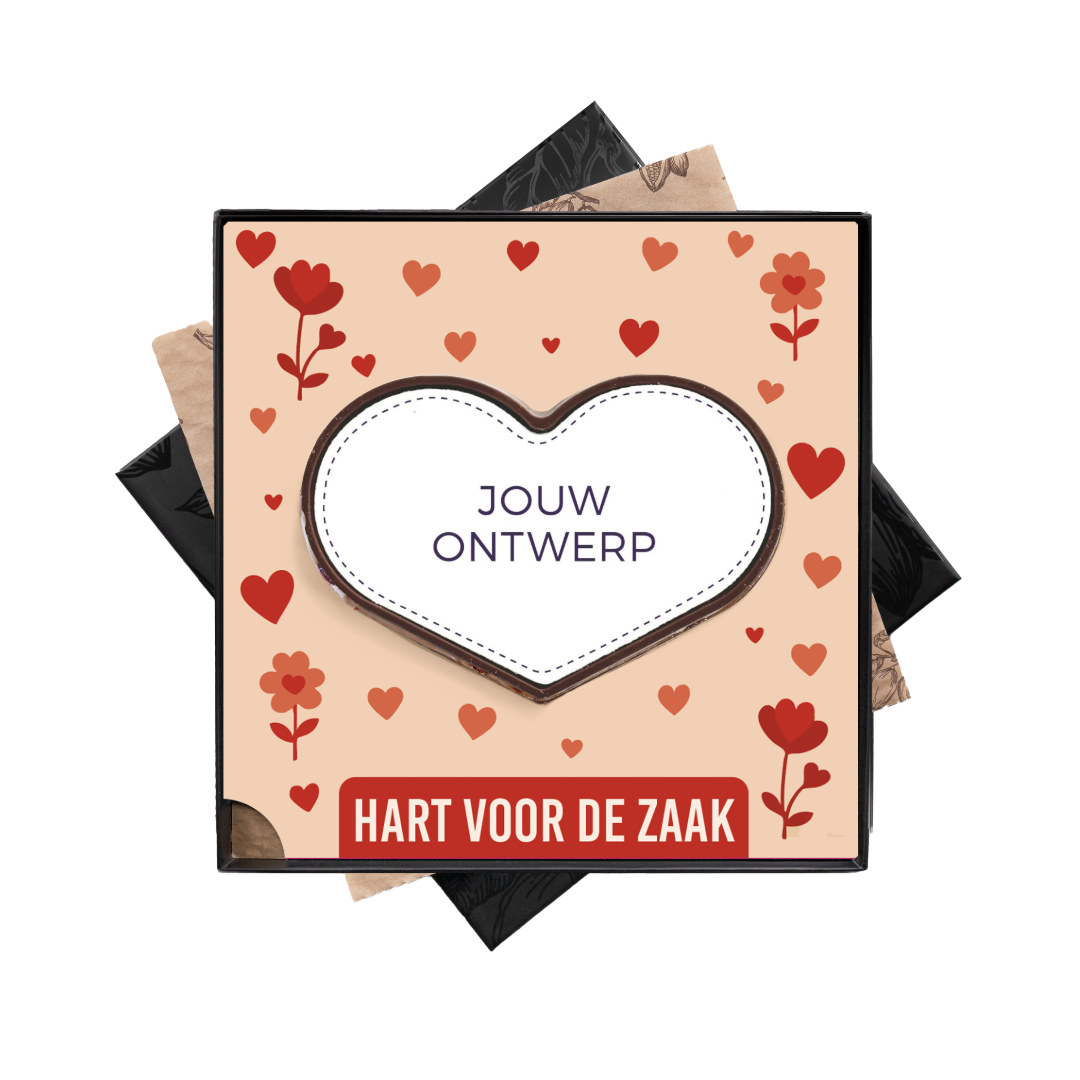Groot chocolade hart met eigen design opdruk in hart voor de zaak thema voor Valentijn, moederdag, vaderdag, secretaresse dag, dag van de zorg, liefde. tasty present gepersonaliseerde chocolade